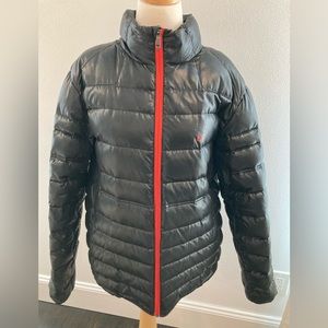 Men’s XL Spyder Puffer Jacket Black with Red Trim Zipper Pockets Duck Down